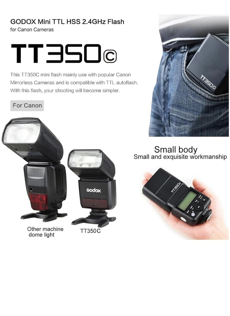 Godox TT350C Flash 2.4G Wireless TTL Camera Flash Master & Slave Speedlite 1/8000s HSS for Canon 5D MarkIII 80D 7D 760D 60D 600D 30D 100D Cameras  - Image 5