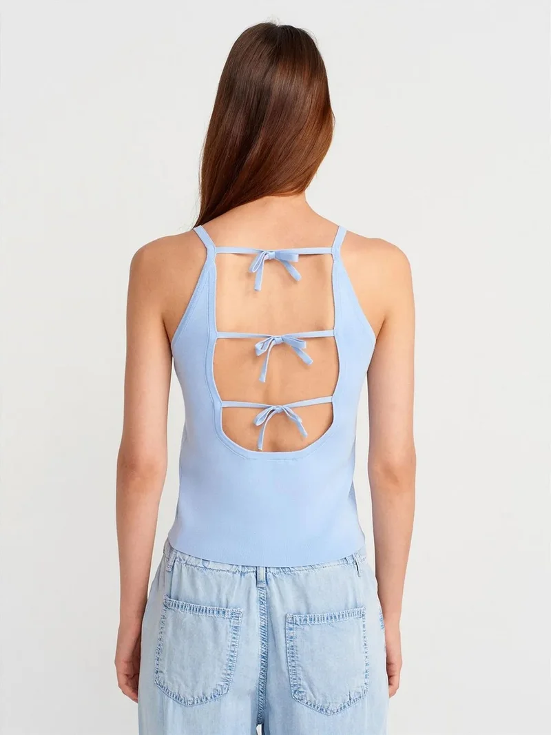 Dilvin DILVIN Slim Fit Halter Knit Blouse With Bow Detail