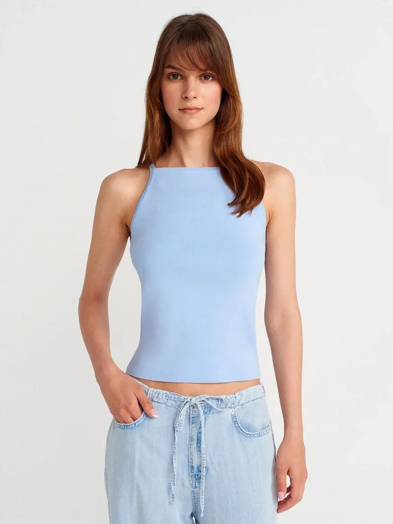 Dilvin DILVIN Slim Fit Halter Knit Blouse With Bow Detail
