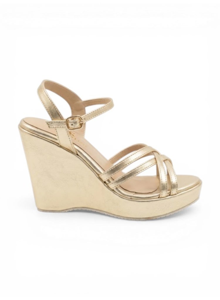 LIFESTYLISH Sandal Wedge Leather With Straps W-12 - Gold - Image 1
