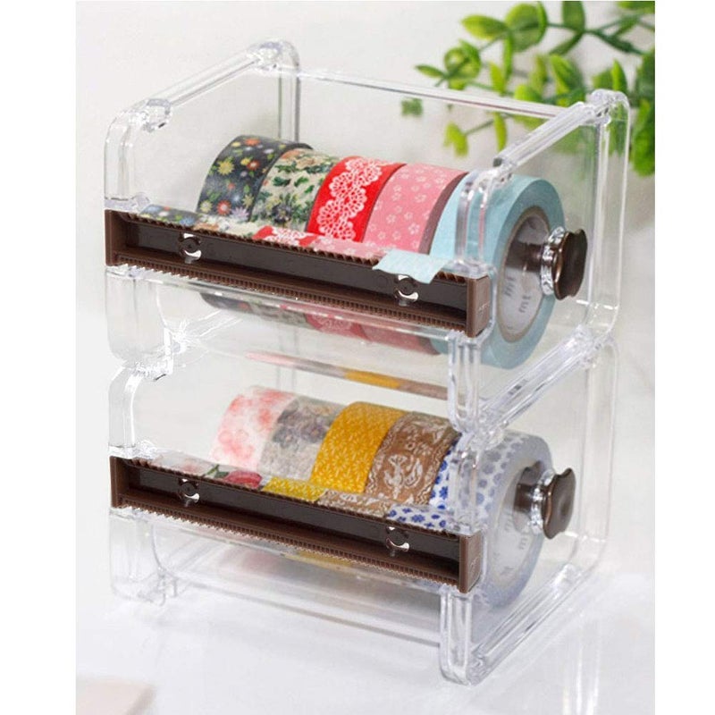 HomDSim Washi Tape Dispenser & Cutter - Roll Holder Organizer, Masking Tape Desktop DIY Sticker Roll Storage, Brown Box - Image 1