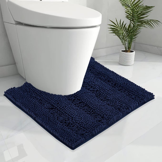 BATHROOM RUG MAT WATER ABSORBENT SOFT RUG U SHAPED AND WASHABLE MAT FOR TUB SHOWER AND BATH ROOM 1 PC 24 X 24 NAVY BLUE