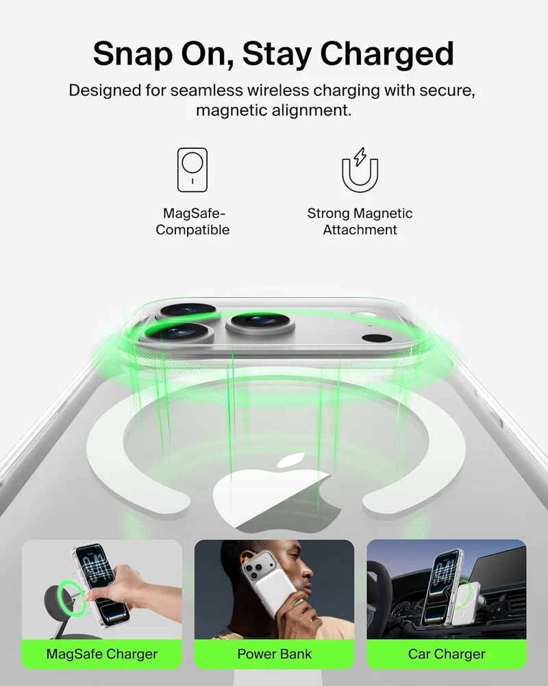 Mobcos iPhone 17 Pro Max Clear Case with Transparent Slim Protective Cover, Lightweight, Protective Cover Magnetic Charging Compatible