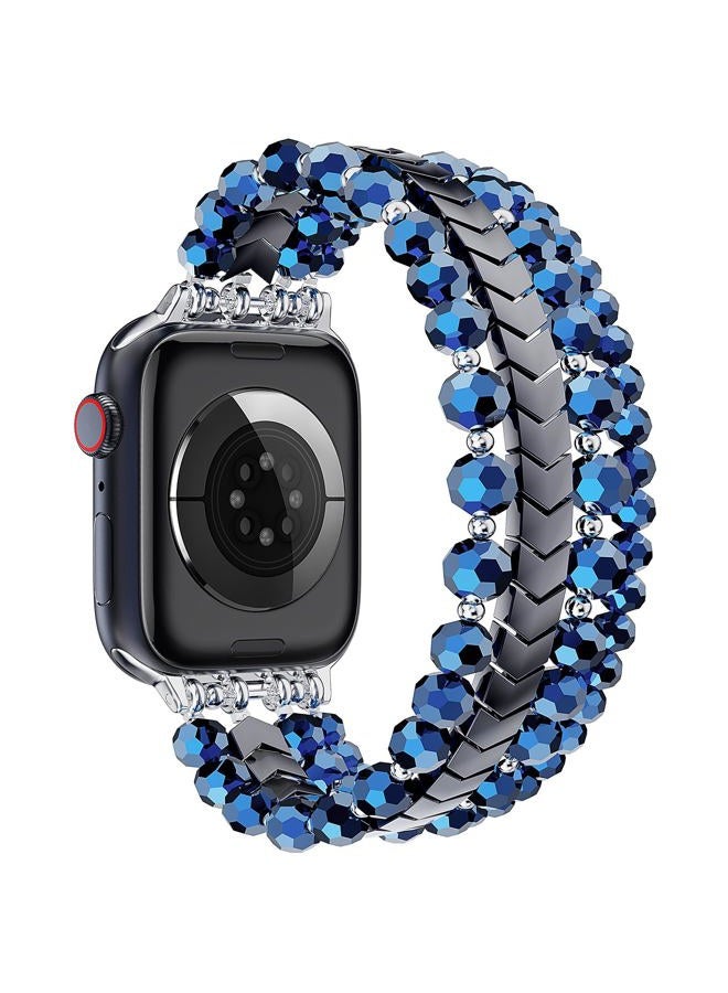 MOFREE Beaded Bracelet Compatible with Apple Watch Band 38mm/40mm/41mm/42mm, Fashion Elastic Stretch Women Bands for iWatch Series 11/10/9/8/7/SE/6/5/4/3/2/1 iPhone Watch Strap Bands (Dark Blue) - Image 2