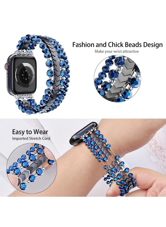 MOFREE Beaded Bracelet Compatible with Apple Watch Band 38mm/40mm/41mm/42mm, Fashion Elastic Stretch Women Bands for iWatch Series 11/10/9/8/7/SE/6/5/4/3/2/1 iPhone Watch Strap Bands (Dark Blue) - Image 3
