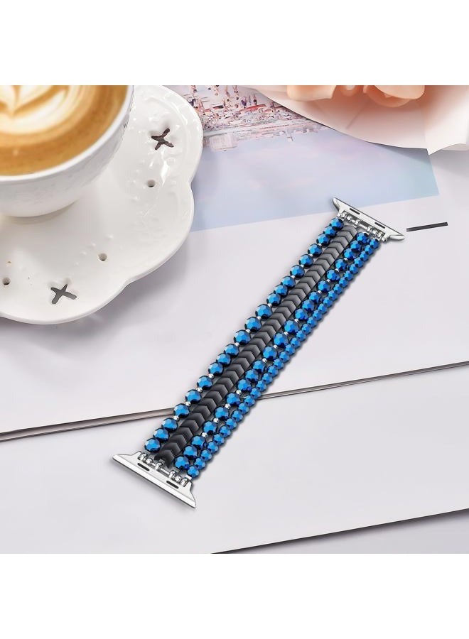 MOFREE Beaded Bracelet Compatible with Apple Watch Band 38mm/40mm/41mm/42mm, Fashion Elastic Stretch Women Bands for iWatch Series 11/10/9/8/7/SE/6/5/4/3/2/1 iPhone Watch Strap Bands (Dark Blue) - Image 4