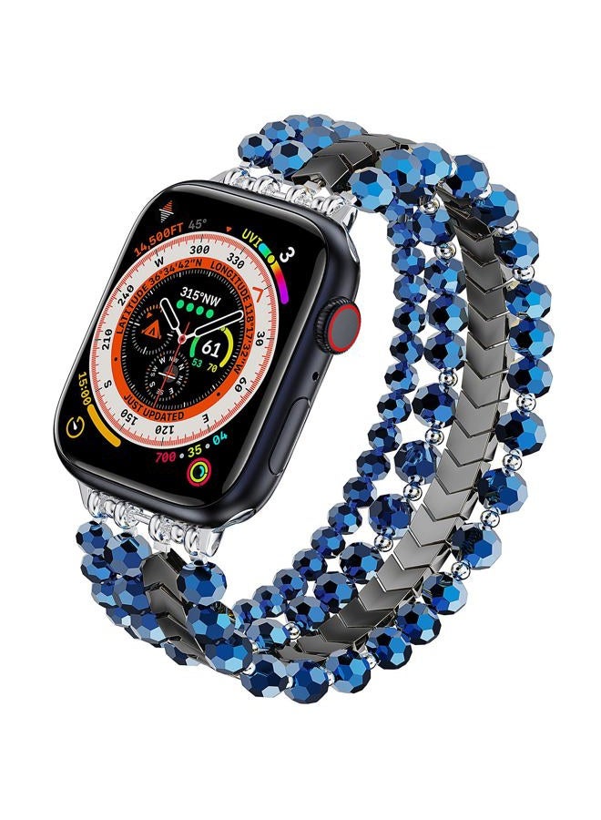 MOFREE Beaded Bracelet Compatible with Apple Watch Band 38mm/40mm/41mm/42mm, Fashion Elastic Stretch Women Bands for iWatch Series 11/10/9/8/7/SE/6/5/4/3/2/1 iPhone Watch Strap Bands (Dark Blue) - Image 1
