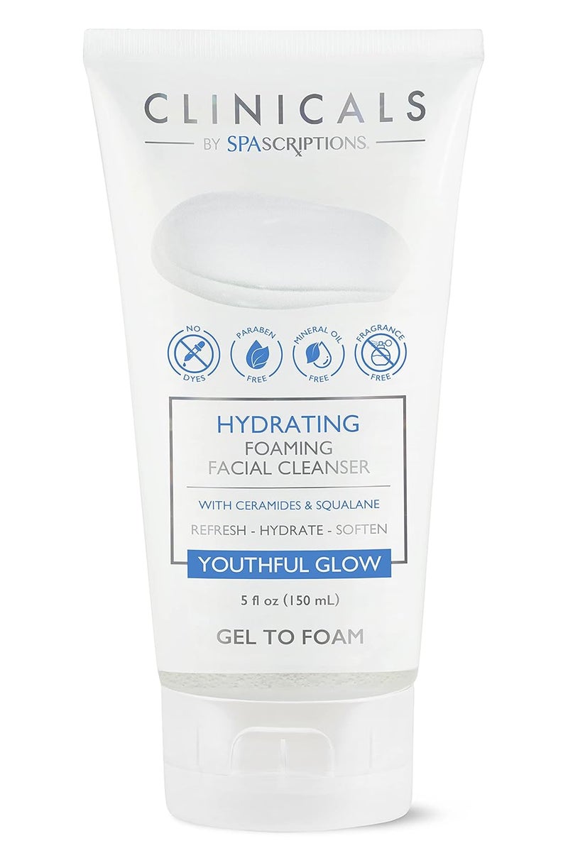 SpaScriptions Clinicals Hydrating Foaming Facial Cleanser with Ceramides and Squalene to Refresh Hydrate and Soften Skin for a Youthful Glow