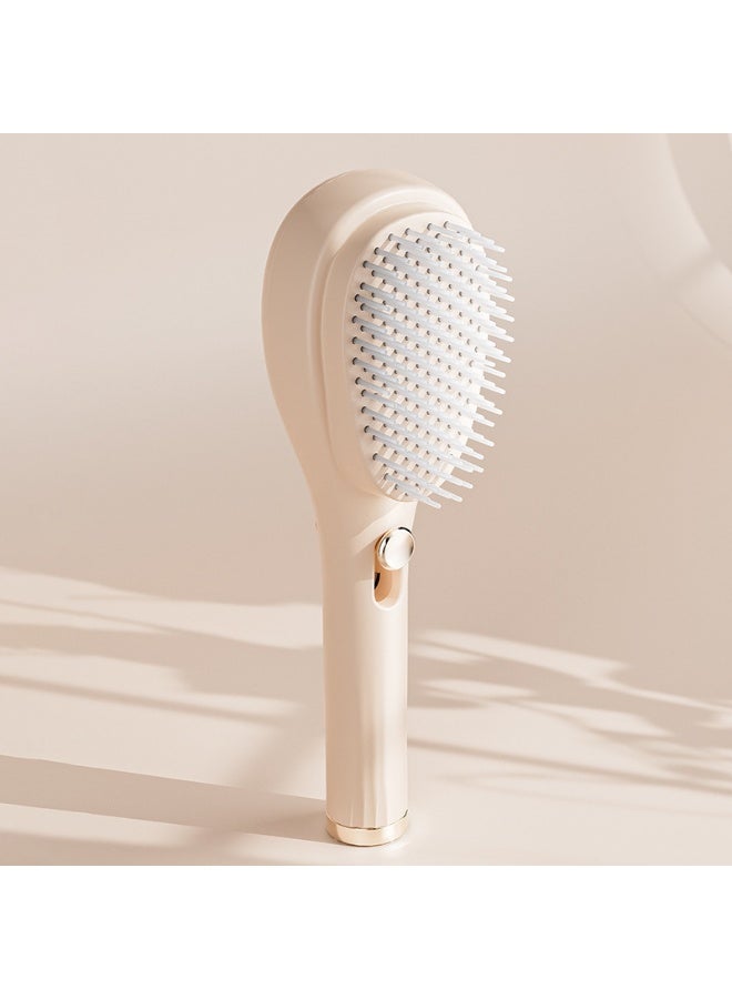 JUMEI Telescopic Air Cushion Hair Brush with Press Control, Scalp Massage & Cleaning Comb, Detangling Hairbrush for Women & Men, All Hair Types, Beige - Image 1