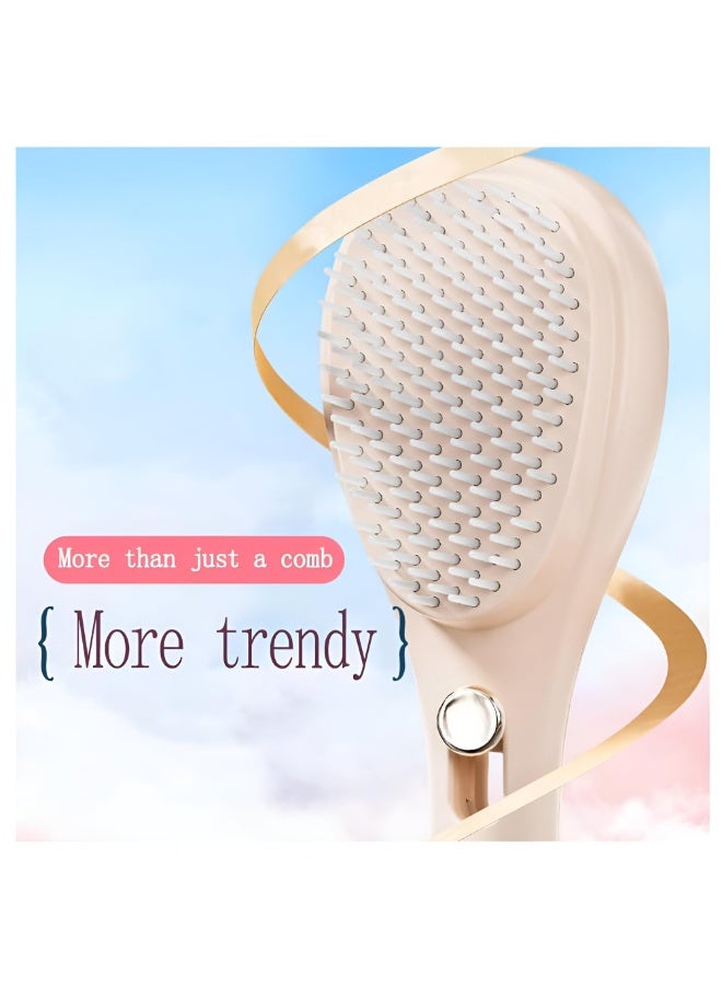 JUMEI Telescopic Air Cushion Hair Brush with Press Control, Scalp Massage & Cleaning Comb, Detangling Hairbrush for Women & Men, All Hair Types, Beige - Image 3