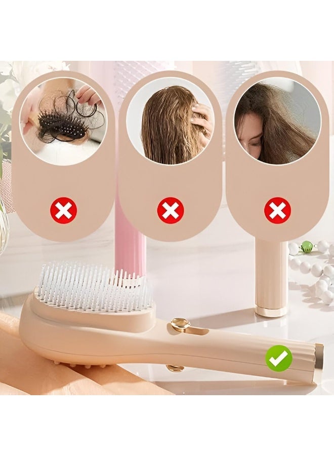 JUMEI Telescopic Air Cushion Hair Brush with Press Control, Scalp Massage & Cleaning Comb, Detangling Hairbrush for Women & Men, All Hair Types, Beige - Image 5