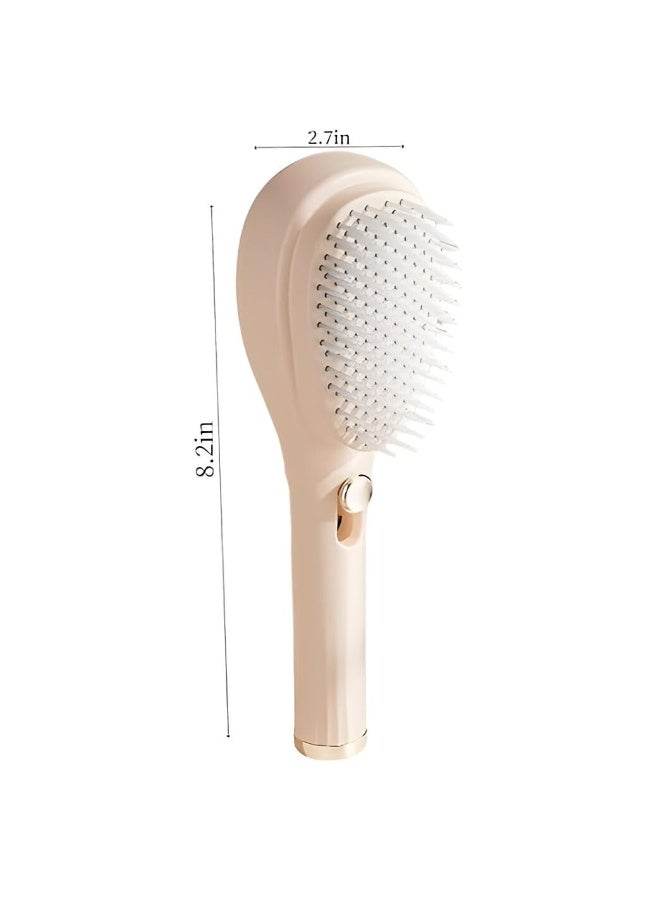 JUMEI Telescopic Air Cushion Hair Brush with Press Control, Scalp Massage & Cleaning Comb, Detangling Hairbrush for Women & Men, All Hair Types, Beige - Image 2