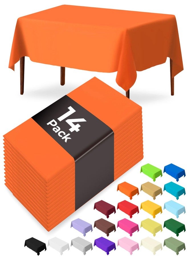 JSQBSECL 14 Pack Orange Plastic Table Cloth 54in x 108in Disposable Rectangle Plastic Table Cover for Parties (Orange, 54" X 108" Rectangle) - Image 1