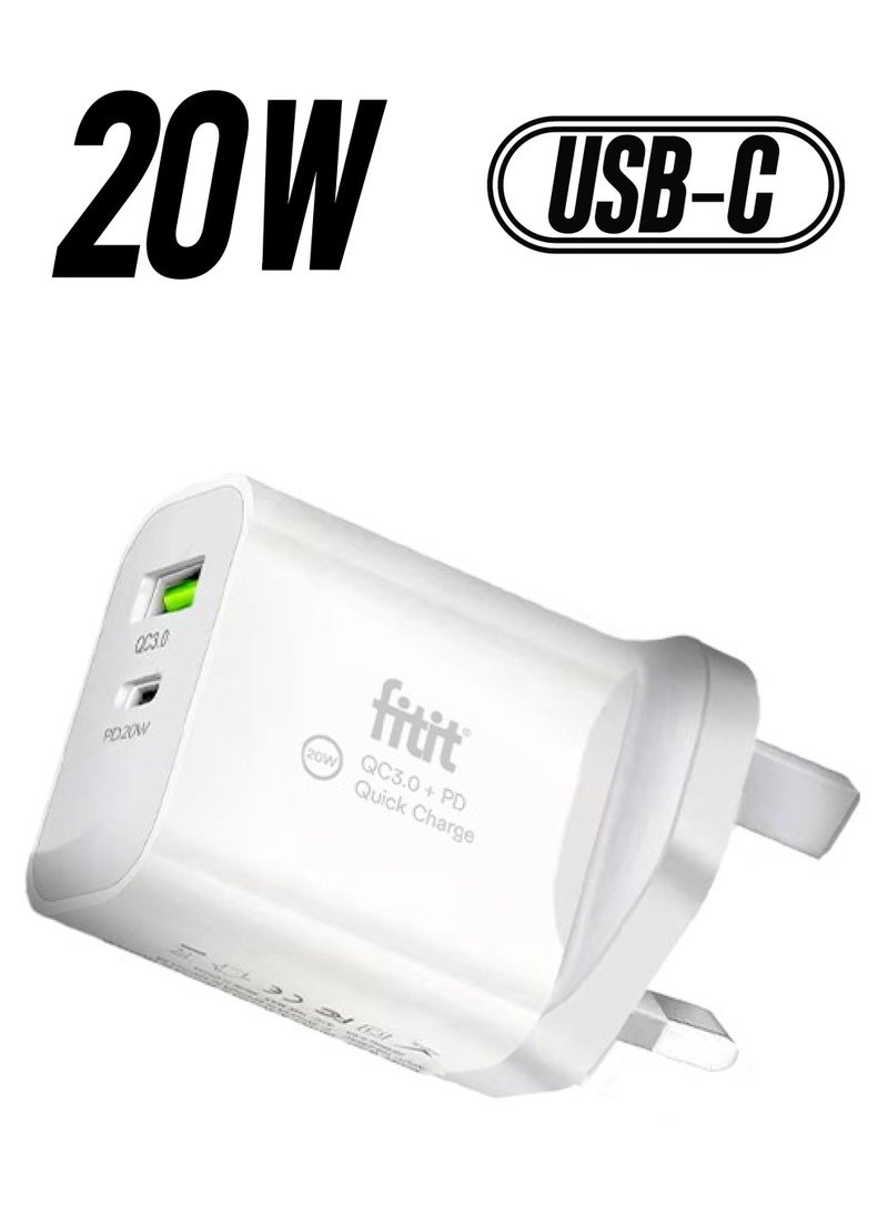 FITIT FITIT Dual Port Fast Wall Adapter (PD, 20W), White.  - Image 1