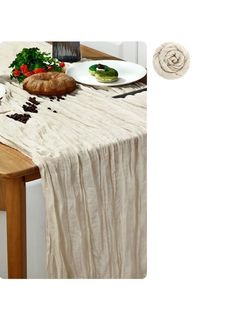 CMGTYYD Cheesecloth Table Runner 35 x 118 Inch Gauze Tablecloth Boho Wedding Decor 10 Ft Rustic Wedding Decorations Vintage Table Centerpieces for Wedding Reception Bridal Shower Birthday (1 Pack Beige) - Image 1
