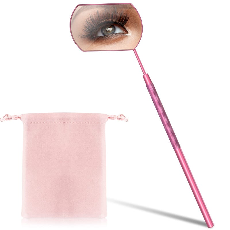 BELOOSYE 1 PCS Large Lash Mirror for Eyelash Extension Supplies1 PCS Storage BagStainless Steel Lightweight Detachable Eyelash Mirror for ExtensionsMakeup Inspection Mirror for Lash Tech SuppliesPink
