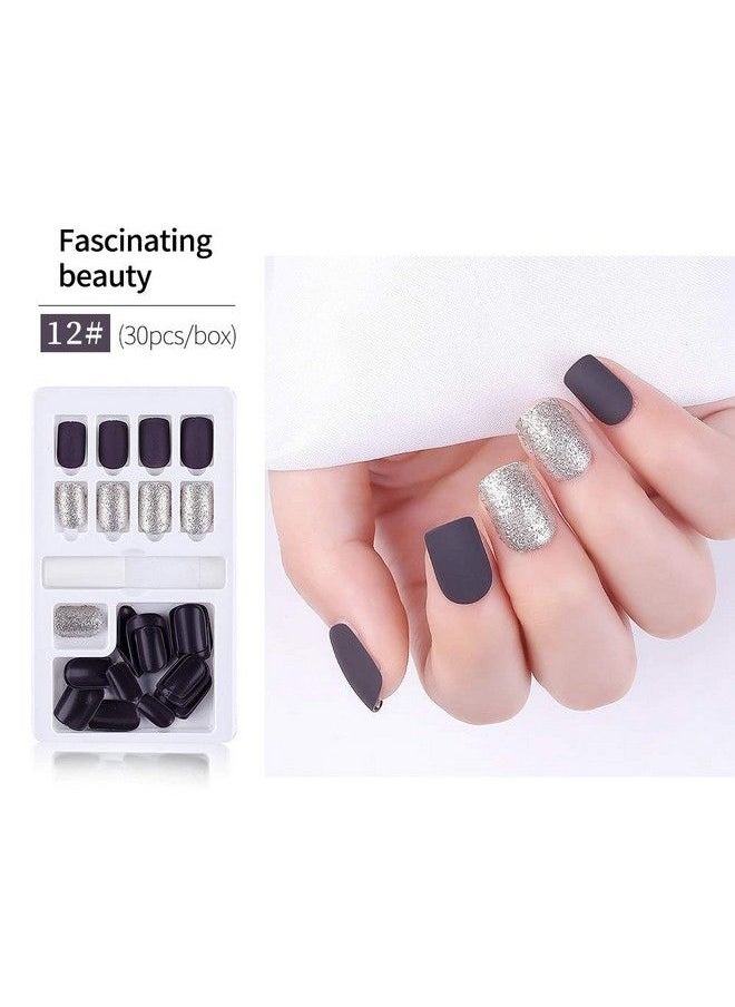 Store2508 - Press On Gel Nails 30 Pcs With Double Sided Jelly Adhesive Nail Glue Nail Filer Mb658_Design 12 - Image 1
