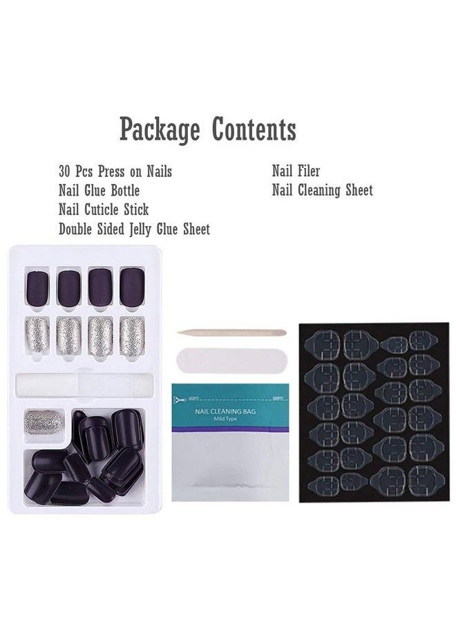 Store2508 - Press On Gel Nails 30 Pcs With Double Sided Jelly Adhesive Nail Glue Nail Filer Mb658_Design 12 - Image 1