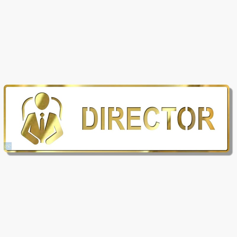 Sign Studio Premium White & Golden Finish Acrylic Director Door Sign – Easy Mount 3M Self-Adhesive Tape Signage for Office, Hotel, Society, Resort, Business, Corporate & Hospital - Image 1
