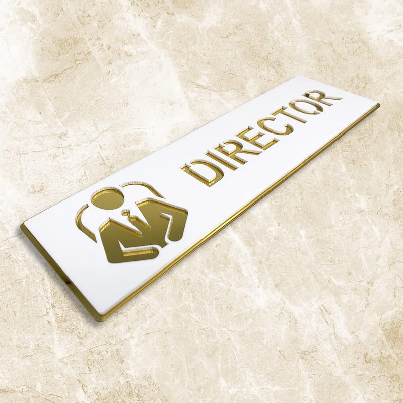 Sign Studio Premium White & Golden Finish Acrylic Director Door Sign – Easy Mount 3M Self-Adhesive Tape Signage for Office, Hotel, Society, Resort, Business, Corporate & Hospital - Image 2
