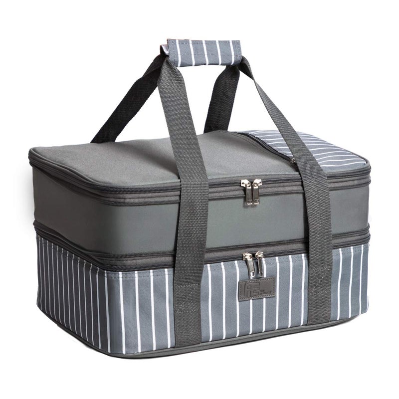 Fun Elements Casserole Carrier Expandable Insulated Casserole Carriers for Hot or Cold Food Lasagna Lugger for Parties Fits 9 x 13 Baking Dish Grey