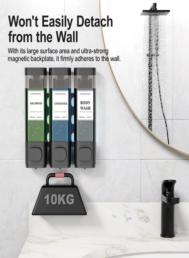 Aeakey Shampoo and Conditioner Dispenser - Wall-Mounted Shower Soap Dispenser, No-Drill Installation, Lockable, 900 ml Capacity,for Bathroom & Hotel or Airbnb (Black, 3-Pack) - Image 2