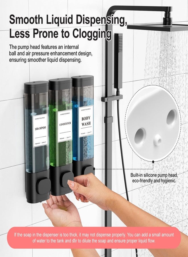 Aeakey Shampoo and Conditioner Dispenser - Wall-Mounted Shower Soap Dispenser, No-Drill Installation, Lockable, 900 ml Capacity,for Bathroom & Hotel or Airbnb (Black, 3-Pack) - Image 3