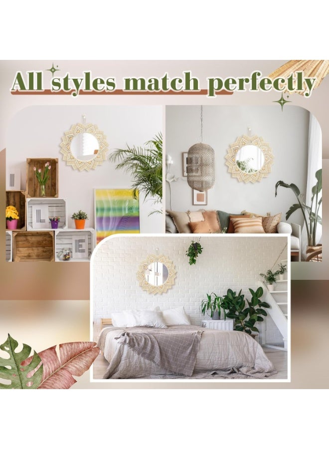 Boho Macrame Wall Decor Mirror, 16 Inch Circle Hanging Mirror with Handmade Design, Decorative Acrylic Mirrors for Bedroom Nursery Living Room, 2 Pack - Image 3
