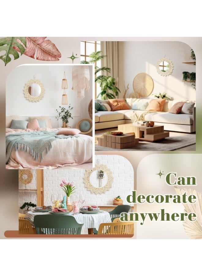 Boho Macrame Wall Decor Mirror, 16 Inch Circle Hanging Mirror with Handmade Design, Decorative Acrylic Mirrors for Bedroom Nursery Living Room, 2 Pack - Image 4