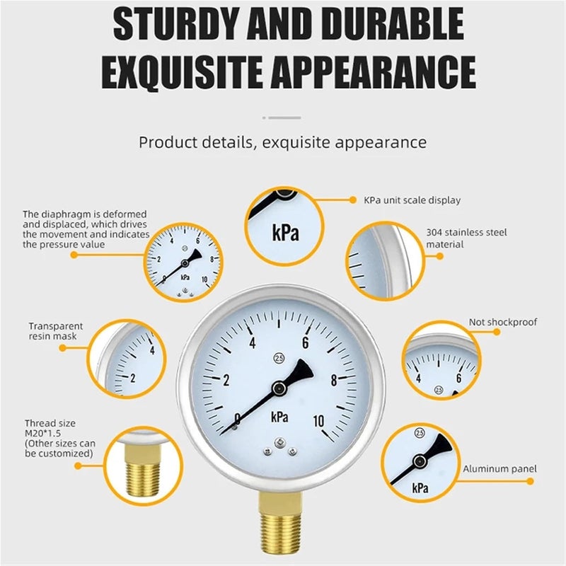 100mm -100-100KPa Accuracy 1.6% Capsule Style Low Pressure Gauge for Air Water Oil Gas Measurement - Image 4