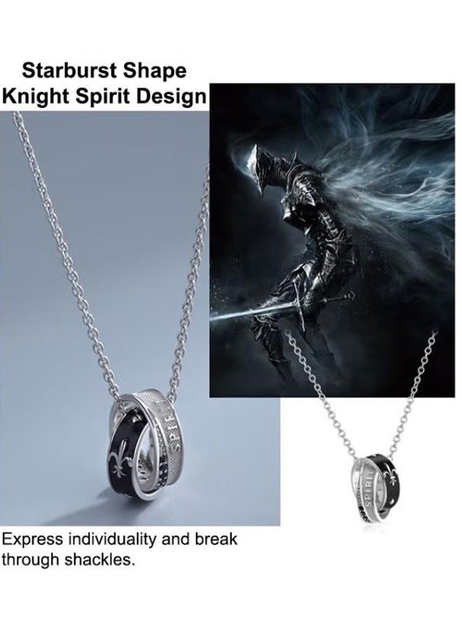 Titanium Steel Black & White Double Ring Necklace For Men, Unique Design Streetwear Neck Chain, High-end Luxury Pendant For Gentlemen - Image 2