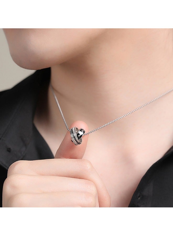 Titanium Steel Black & White Double Ring Necklace For Men, Unique Design Streetwear Neck Chain, High-end Luxury Pendant For Gentlemen - Image 5