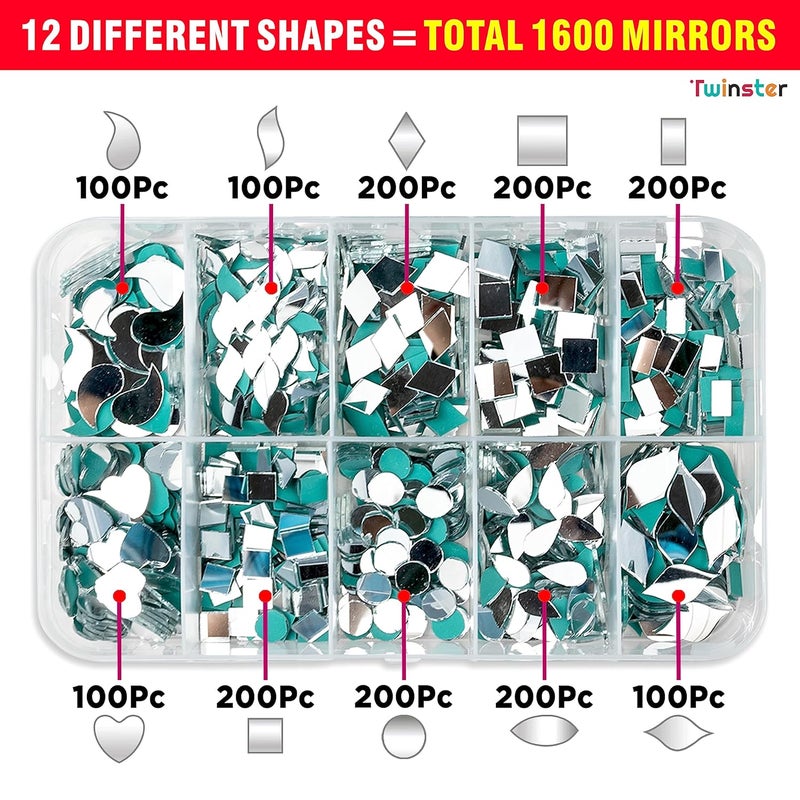 Twinster twinster Mirrors for Craft Work 10 Different Shapes 1600 Total Pieces Lippan Art Craft Materials Kit Decorative Mirrors DIY Best Kit  - Image 4