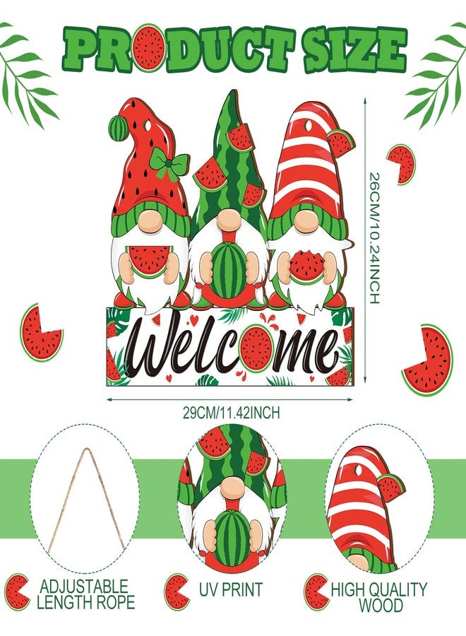 Panelee Summer Welcome Sign Wooden Watermelon Gnome Hanging Sign Holiday Door Sign with Ropes Hanging Decoration with Watermelon for Summer Front Door Porch Farmhouse Outdoor Home Decor (Watermelon Gnome) - Image 3
