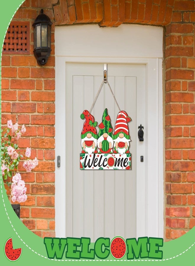 Panelee Summer Welcome Sign Wooden Watermelon Gnome Hanging Sign Holiday Door Sign with Ropes Hanging Decoration with Watermelon for Summer Front Door Porch Farmhouse Outdoor Home Decor (Watermelon Gnome) - Image 2