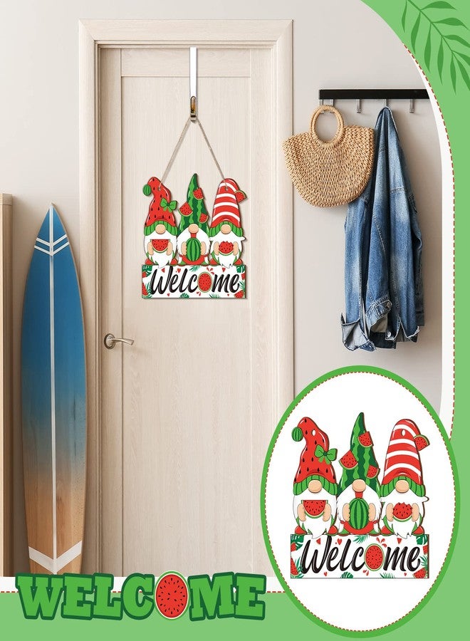 Panelee Summer Welcome Sign Wooden Watermelon Gnome Hanging Sign Holiday Door Sign with Ropes Hanging Decoration with Watermelon for Summer Front Door Porch Farmhouse Outdoor Home Decor (Watermelon Gnome) - Image 5
