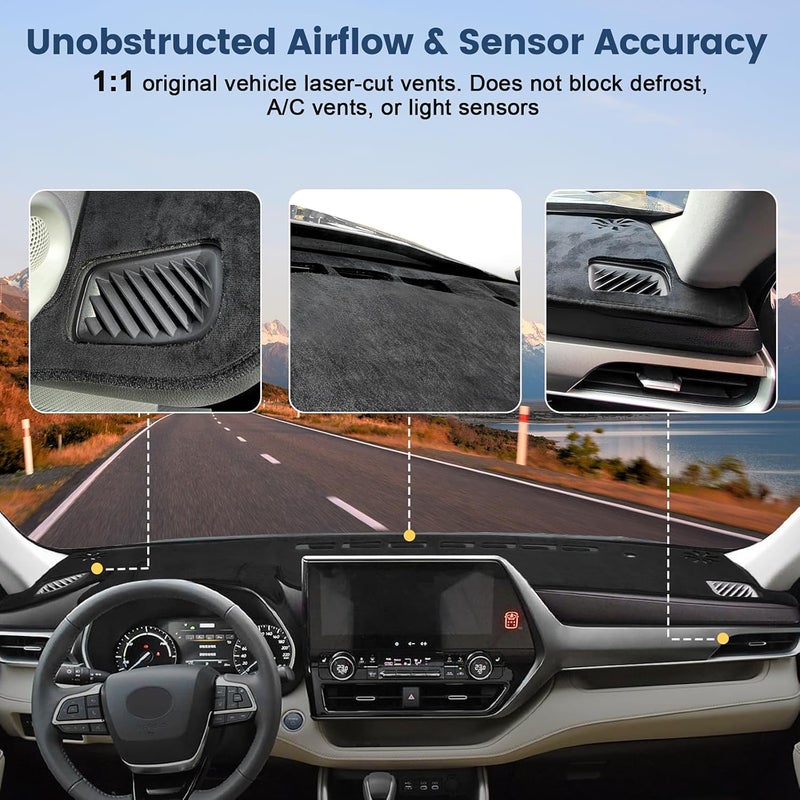 Rilsen Dashboard Cover Mat Custom Fit for Toyota Highlander Accessories 2014-2019 Dash Cover Nonslip Dash Mat Protector Sunshade No Glare Black - Image 5