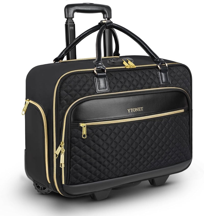 Ytonet Rolling Briefcase for Women, 17.3 Inch Rolling Laptop Bag with Lock, Water Rresistant Wheeled Computer Bag with Insulated Pocket, Roller Bags for Work Travel Overnight Teacher, Black - Image 1
