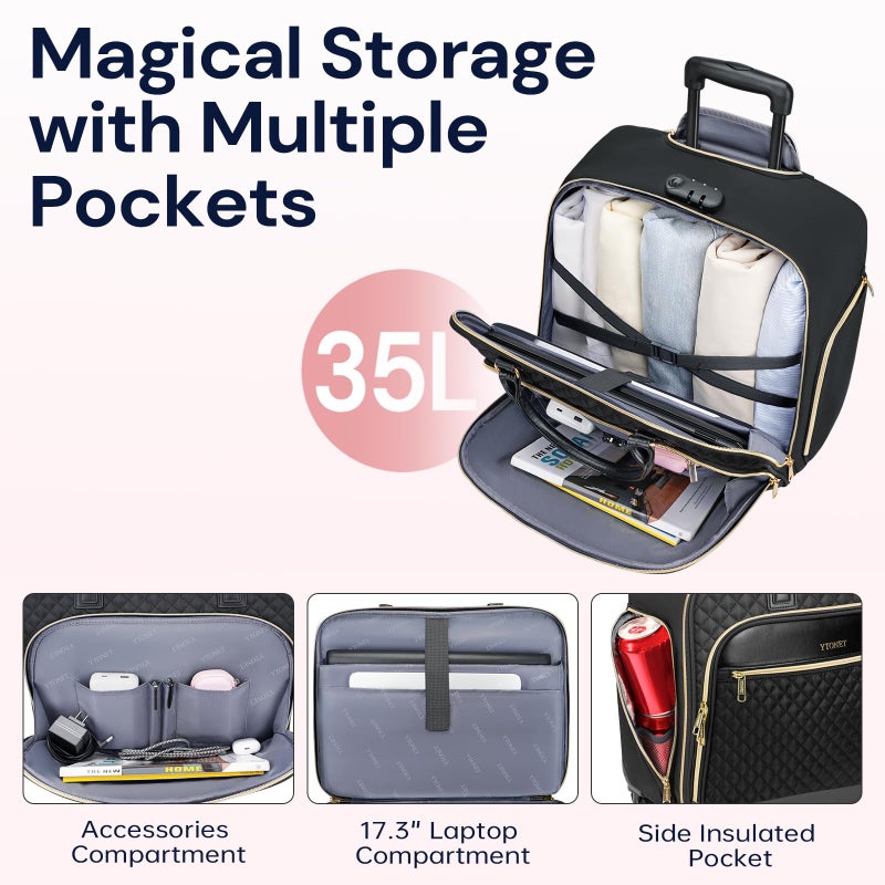 Ytonet Rolling Briefcase for Women, 17.3 Inch Rolling Laptop Bag with Lock, Water Rresistant Wheeled Computer Bag with Insulated Pocket, Roller Bags for Work Travel Overnight Teacher, Black - Image 5