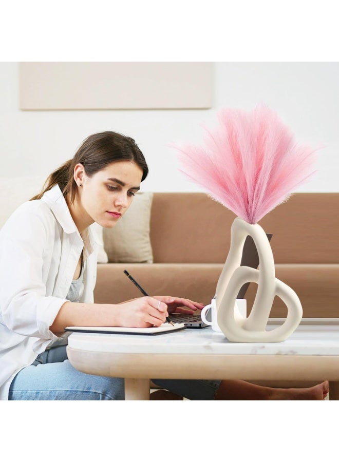 ال لايف مزهريات زهور خزفية بيضاء عصرية للديكور المنزلي الجمالي، مزهرية زخرفية على طراز بوهو لباقة من عشب البامباس، غرفة المعيشة وغرفة النوم والمطبخ وديكورات عصرية (أبيض) - Image 2