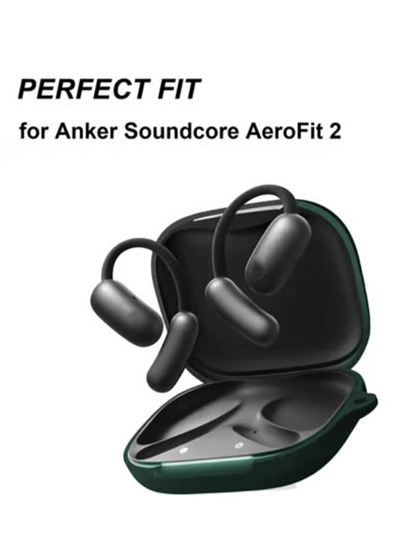 Silicone Case for Anker Soundcore AeroFit 2, Shockproof Protective Earbuds Cover with Carabiner Accessories (Green) - Image 2