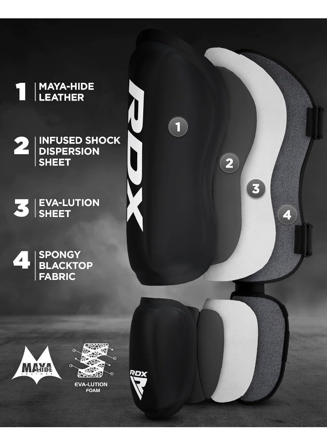 RDX Shin Guards for Kickboxing and Muay Thai - Premium Maya Hide Leather Protection Pads -M |Black/Black (SGR-T1R-M) - Image 3