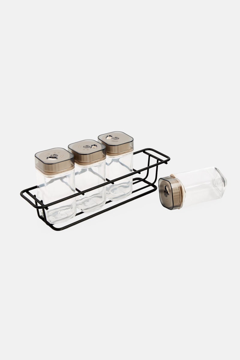 Fissman 5 Pieces Glass Condiment And Rack Set, Transparent - Image 2