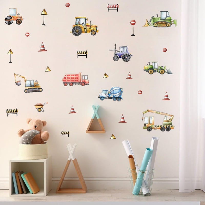 YIMEHDAN Watercolor Truck Wall Decal, Cartoon Construction Tractor Excavator Crane Vinyl Wall Stickers, Engineering Vehicle Car Artwork for Boys Bedroom Playroom Decor - Image 4
