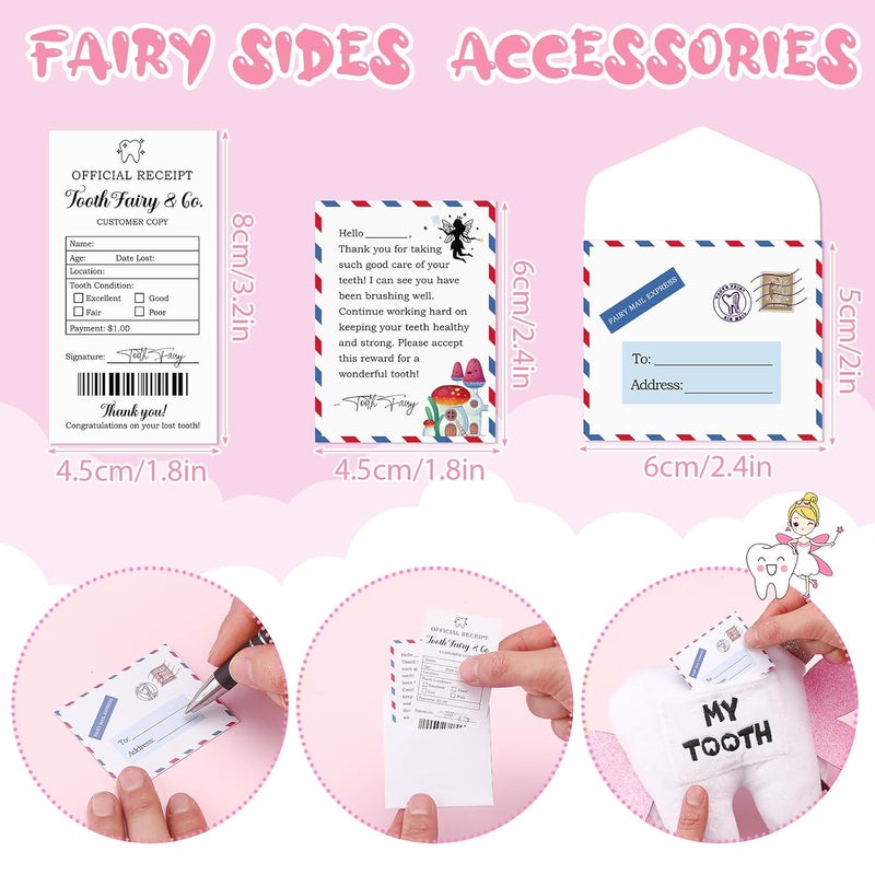 Threehoney Tooth Fairy Pillow Kit Includes Toothfairy Pillow with Pocket Fairy Glitter Receipt Envelope Card Toothfairy Plush Keepsake Gift for Kids Boys Girls Souvenir Cute Style - Image 3