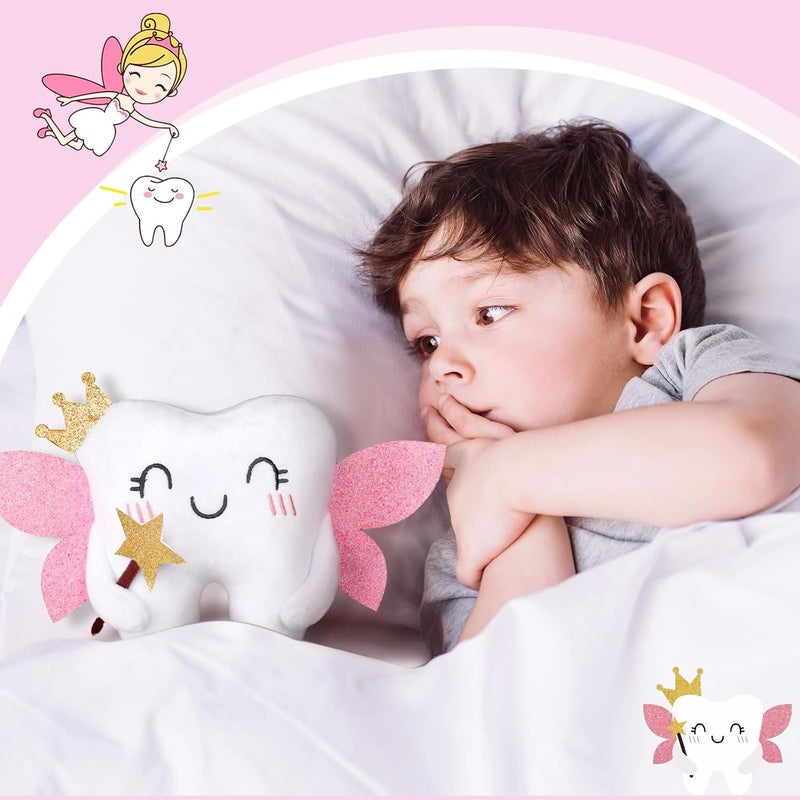Threehoney Tooth Fairy Pillow Kit Includes Toothfairy Pillow with Pocket Fairy Glitter Receipt Envelope Card Toothfairy Plush Keepsake Gift for Kids Boys Girls Souvenir Cute Style - Image 5