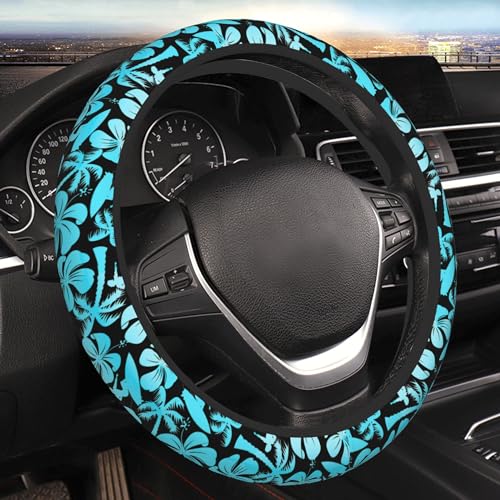 THOEWONG Palm Car Steering Wheel Cover for Women Surfer with Tree Men Stretch Cloth AntiSlip Wrap Protector Case Fit Universal Auto Accessories Decor Sweat Absorption 1415 Inch - Image 1