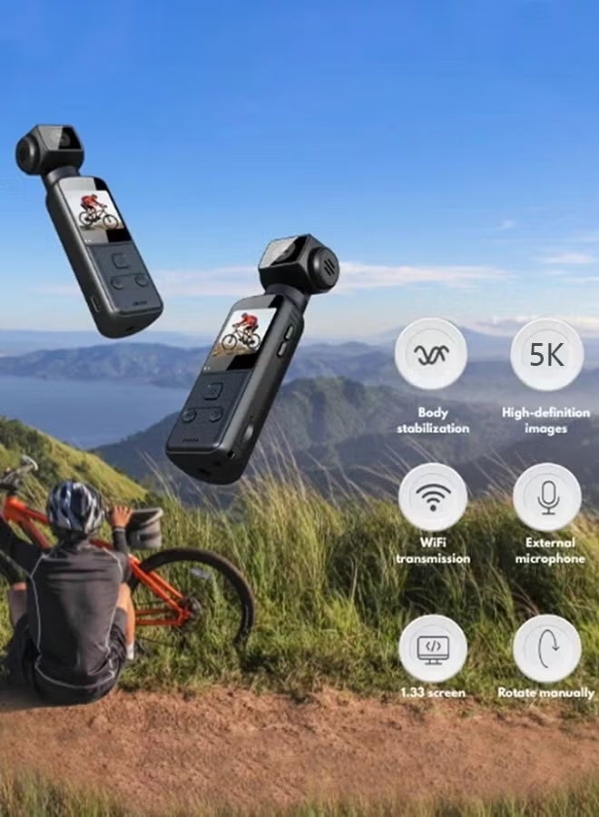ZONBON 5K HD Anti-Shake Sports Camera, 270 Degree Rotation Portable Sport Motion Camera with Mic Clip Outdoor Riding Shooting Vlog, 1.3Inch Screen Pocket Digital Cam, Included 128G Card,1000mAh Rechargeable - Image 5
