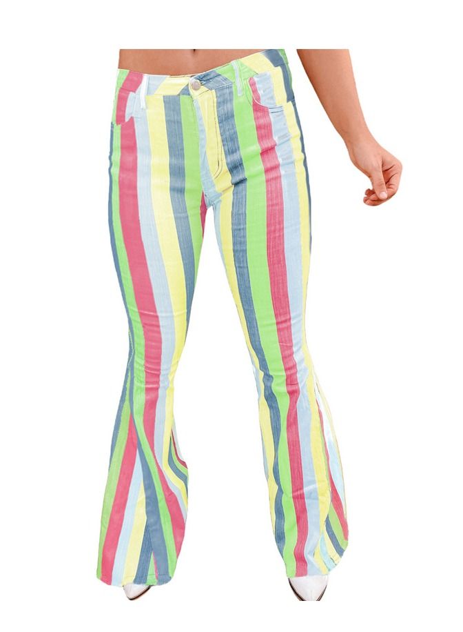 Loquat Women's Fashion Stripes Against Color Flare Pants Mid-waist Pants  - Image 1