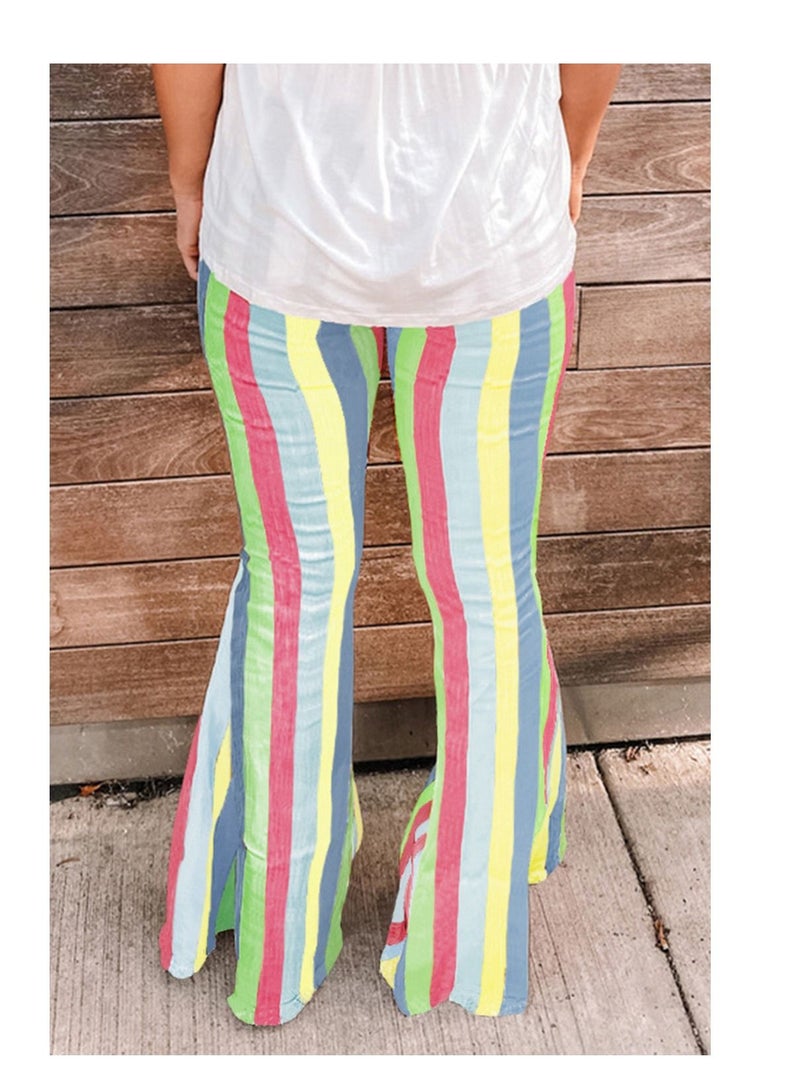 Loquat Women's Fashion Stripes Against Color Flare Pants Mid-waist Pants  - Image 2